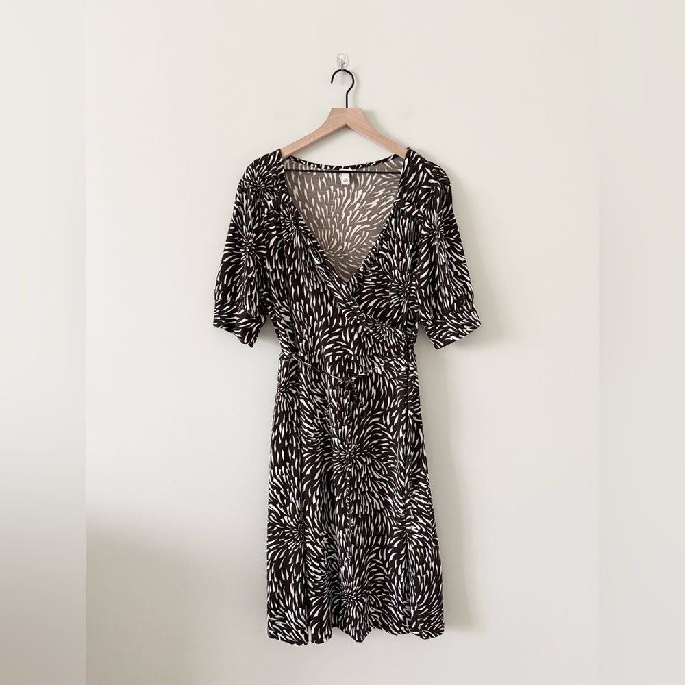 Merona Faux Wrap Midi Dress in Brown & Cream Floral Size XXL